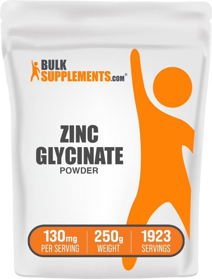 Bulksupplements Zinc Glycinate Powder - Gluten Free, 130Mg per Serving - 250 Grams (8.8 Oz) - 1923 Servings