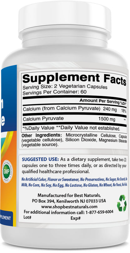 2 Pack  Calcium Pyruvate 750 Mg 120 Capsules